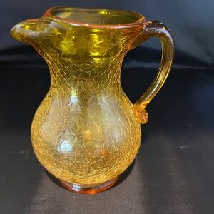 Blenko Crackle Glass Amber/Gold Mini Pitcher